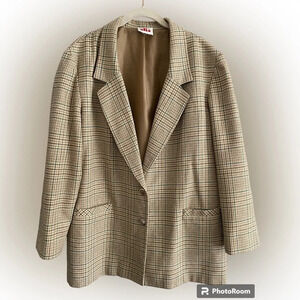 VINTAGE Alia Oversized Plaid Blazer Jacket Tan  Size XL